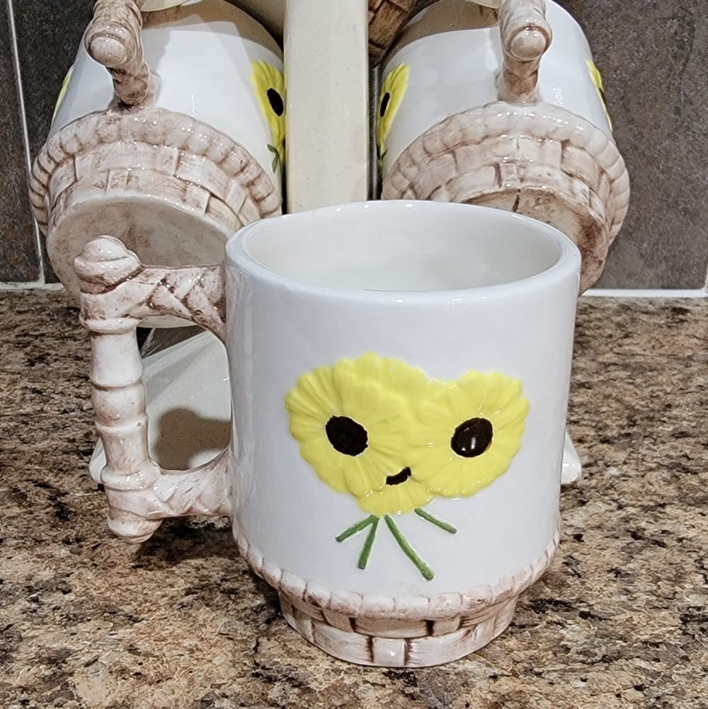 Vintage Daisy Coffee Cup Mug Tree Set Of 6 Home Kitchen Decor Accent - Picture 8 of 16